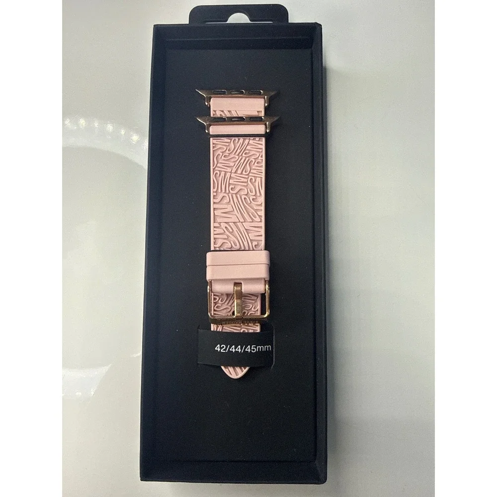 Steve Madden Apple Watch Band 42/44/45mm Pink Silicone Logo Rose Gold Buckle